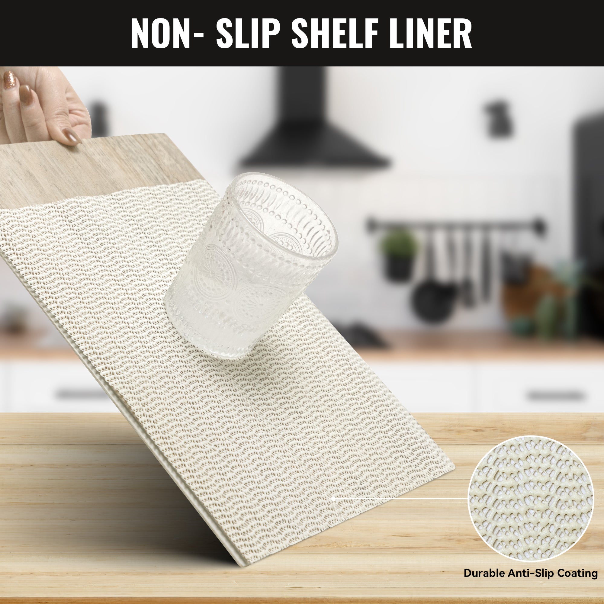 RAY STAR Light Beige Drawer and Shelf Liner, Strong Grip, Non Adhesive Easiest Install Mat, for Kitchen Cabinets, Drawers, Cupboards and Bathroom Shelves