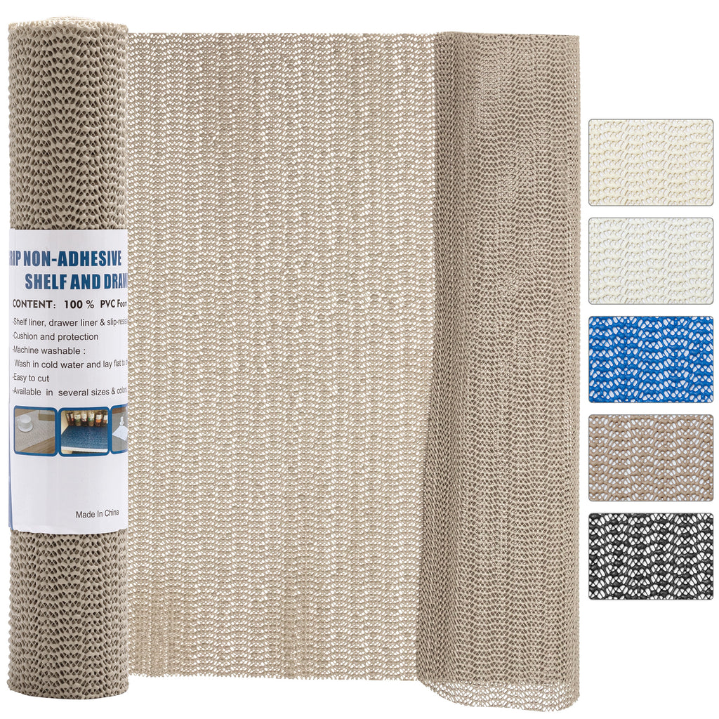 RAY STAR Taupe Drawer and Shelf Liner, Strong Grip, Non Adhesive Easiest Install Mat, for Kitchen Cabinets, Drawers, Cupboards and Bathroom Shelves