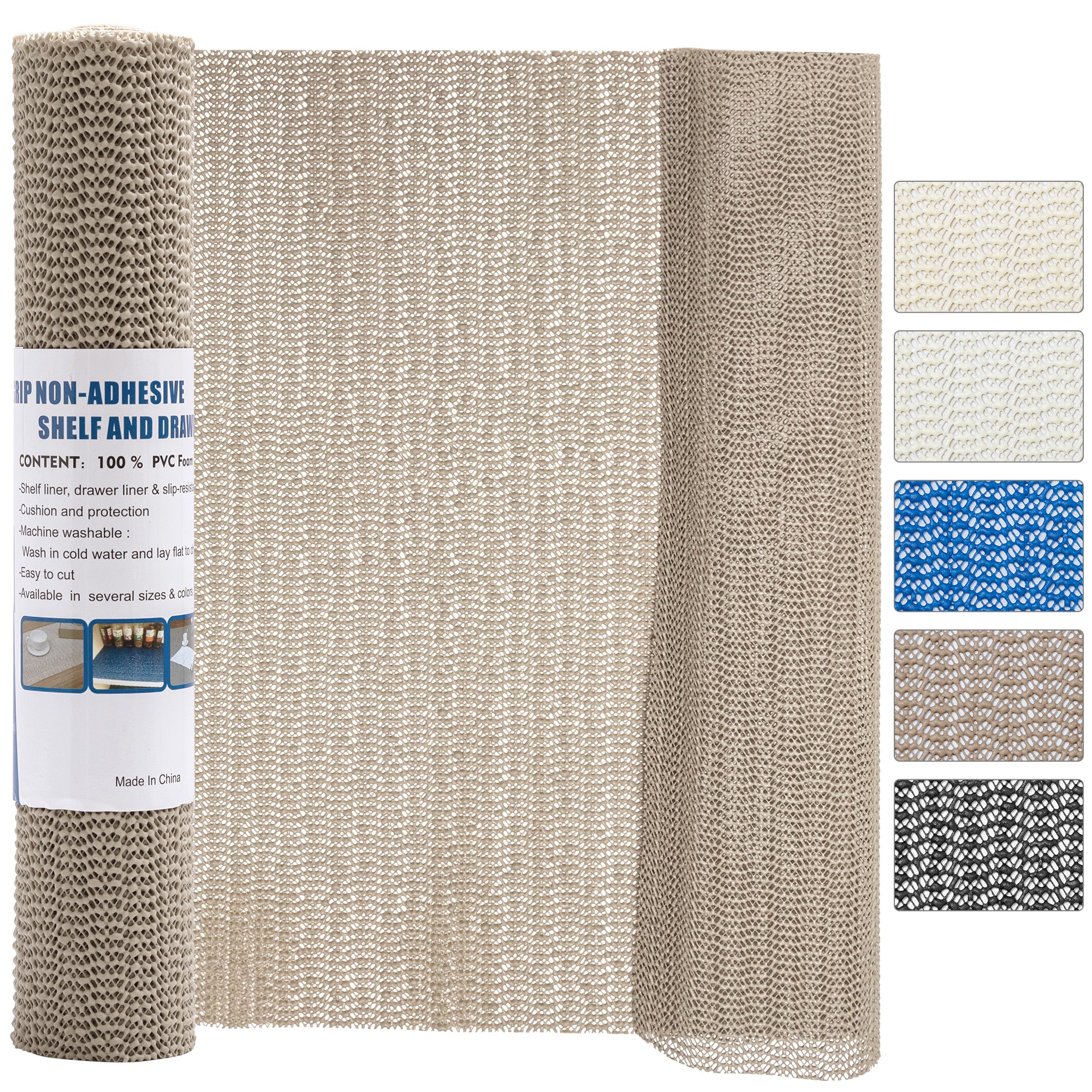 RAY STAR Taupe Drawer and Shelf Liner, Strong Grip, Non Adhesive Easiest Install Mat, for Kitchen Cabinets, Drawers, Cupboards and Bathroom Shelves