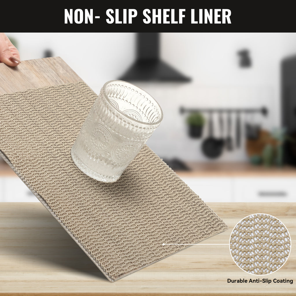 RAY STAR Taupe Drawer and Shelf Liner, Strong Grip, Non Adhesive Easiest Install Mat, for Kitchen Cabinets, Drawers, Cupboards and Bathroom Shelves