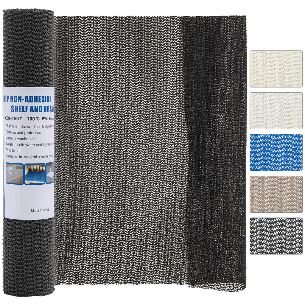 RAY STAR Black Drawer and Shelf Liner, Strong Grip, Non Adhesive Easiest Install Mat, for Kitchen Cabinets, Drawers, Cupboards and Bathroom Shelves