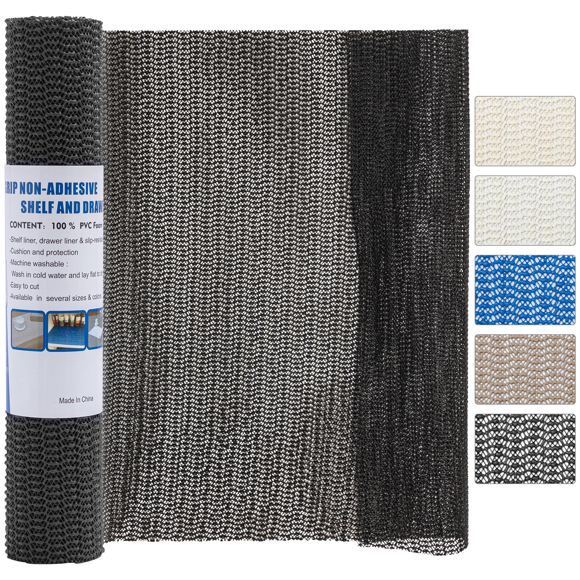 RAY STAR Black Drawer and Shelf Liner, Strong Grip, Non Adhesive Easiest Install Mat, for Kitchen Cabinets, Drawers, Cupboards and Bathroom Shelves