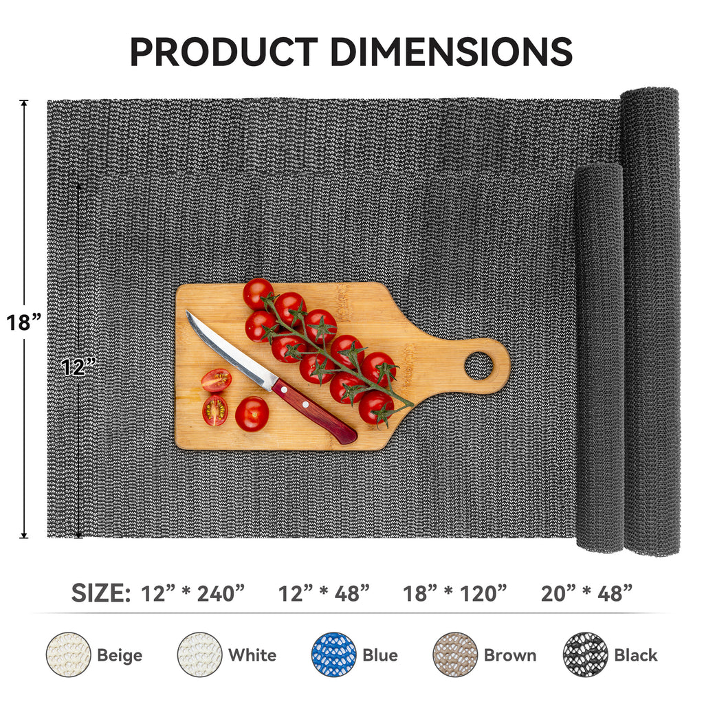 RAY STAR Black Drawer and Shelf Liner, Strong Grip, Non Adhesive Easiest Install Mat, for Kitchen Cabinets, Drawers, Cupboards and Bathroom Shelves