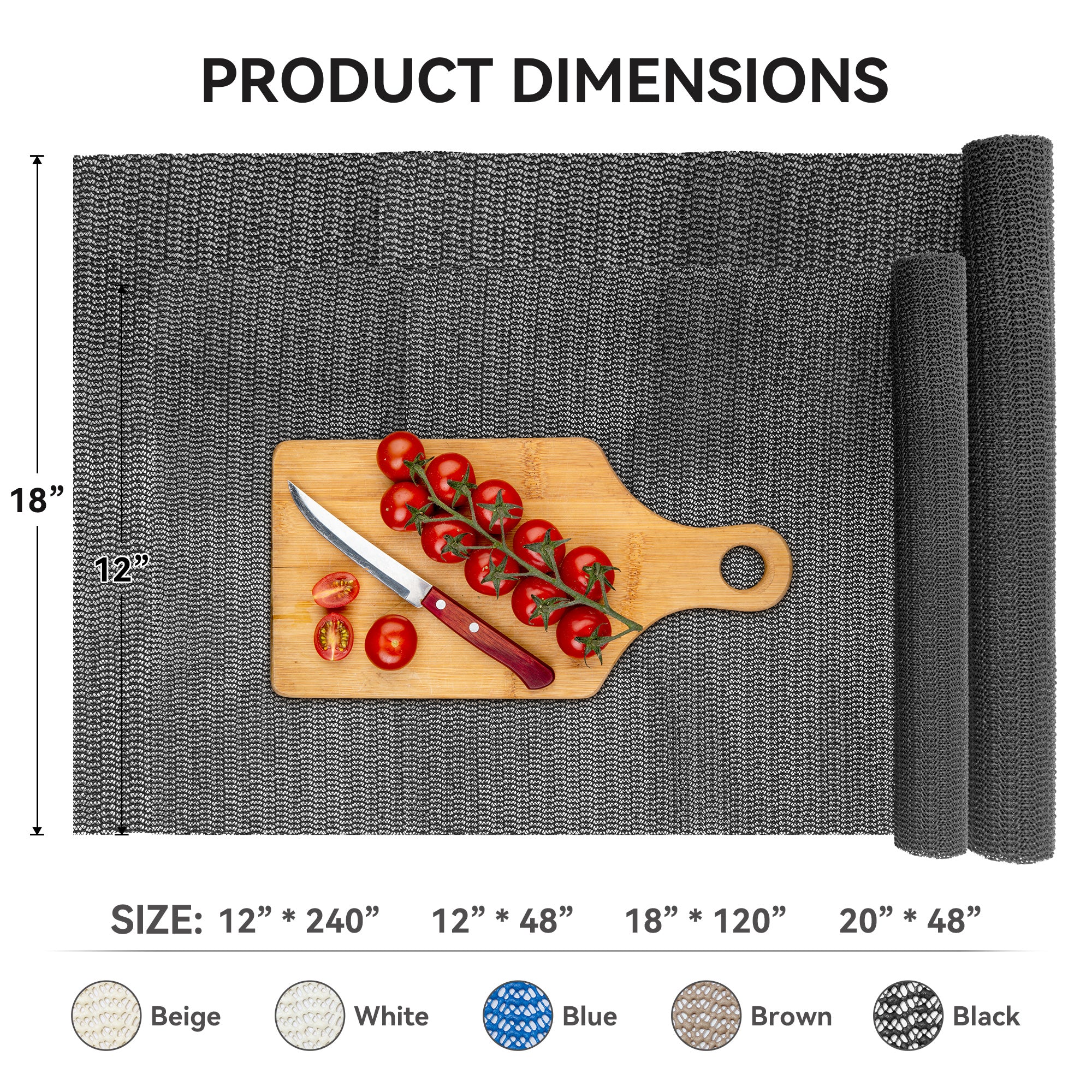 RAY STAR Black Drawer and Shelf Liner, Strong Grip, Non Adhesive Easiest Install Mat, for Kitchen Cabinets, Drawers, Cupboards and Bathroom Shelves