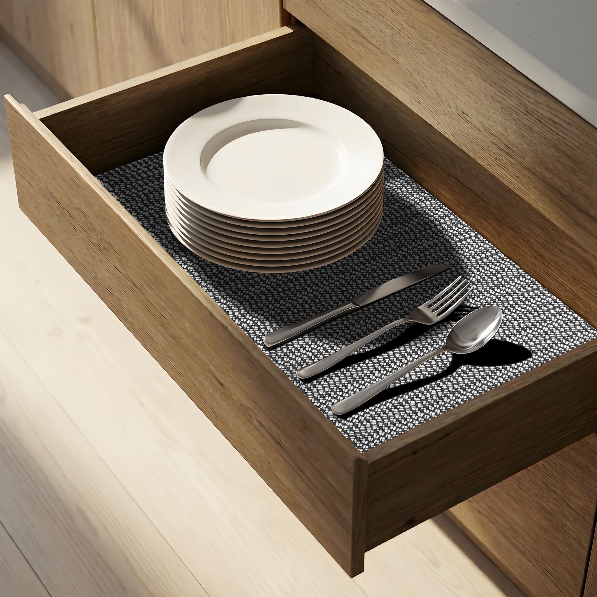 RAY STAR Black Drawer and Shelf Liner, Strong Grip, Non Adhesive Easiest Install Mat, for Kitchen Cabinets, Drawers, Cupboards and Bathroom Shelves