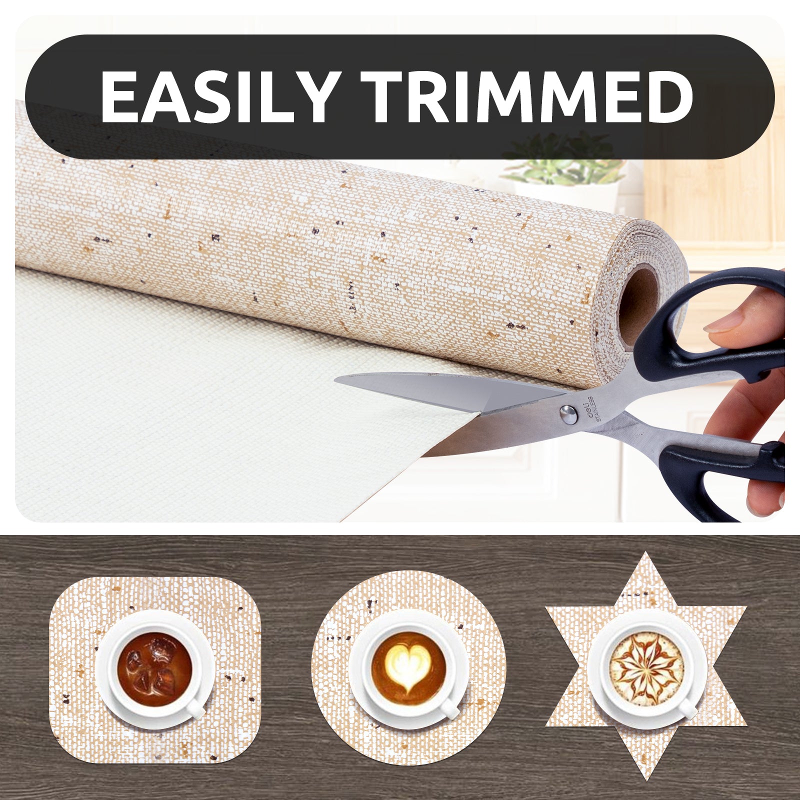 RAY STAR Golden Design Grip Shelf Liner Non Adhesive, Strong Grip Bottom, Easy Clean Kitchen Drawer, Cabinet, Cupboard Dresser Protector Cover, Non Slip Mat (Beige)