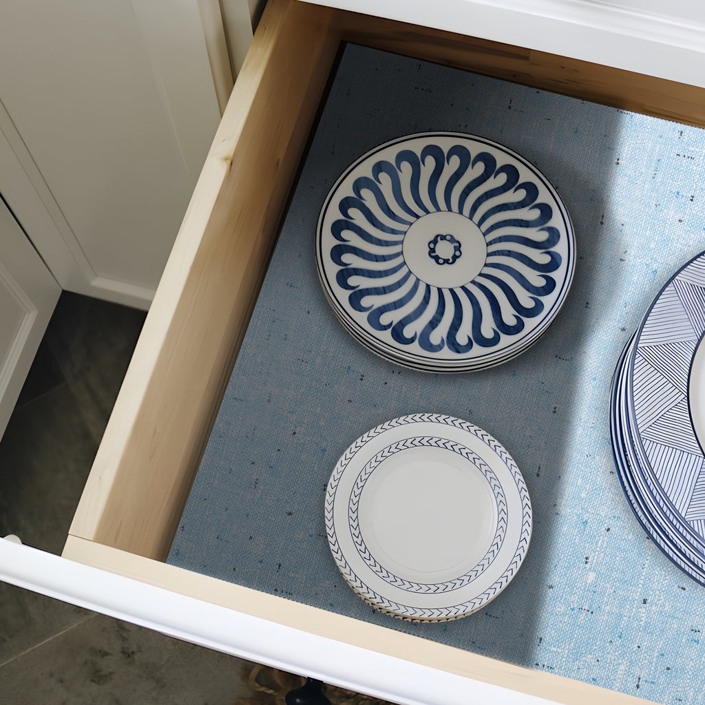 RAY STAR Non Adhesive Non Slip Shelf Liner Blue Theme for Kitchen Cabinets Drawers Strong Grip Waterproof Washable Easy Cut