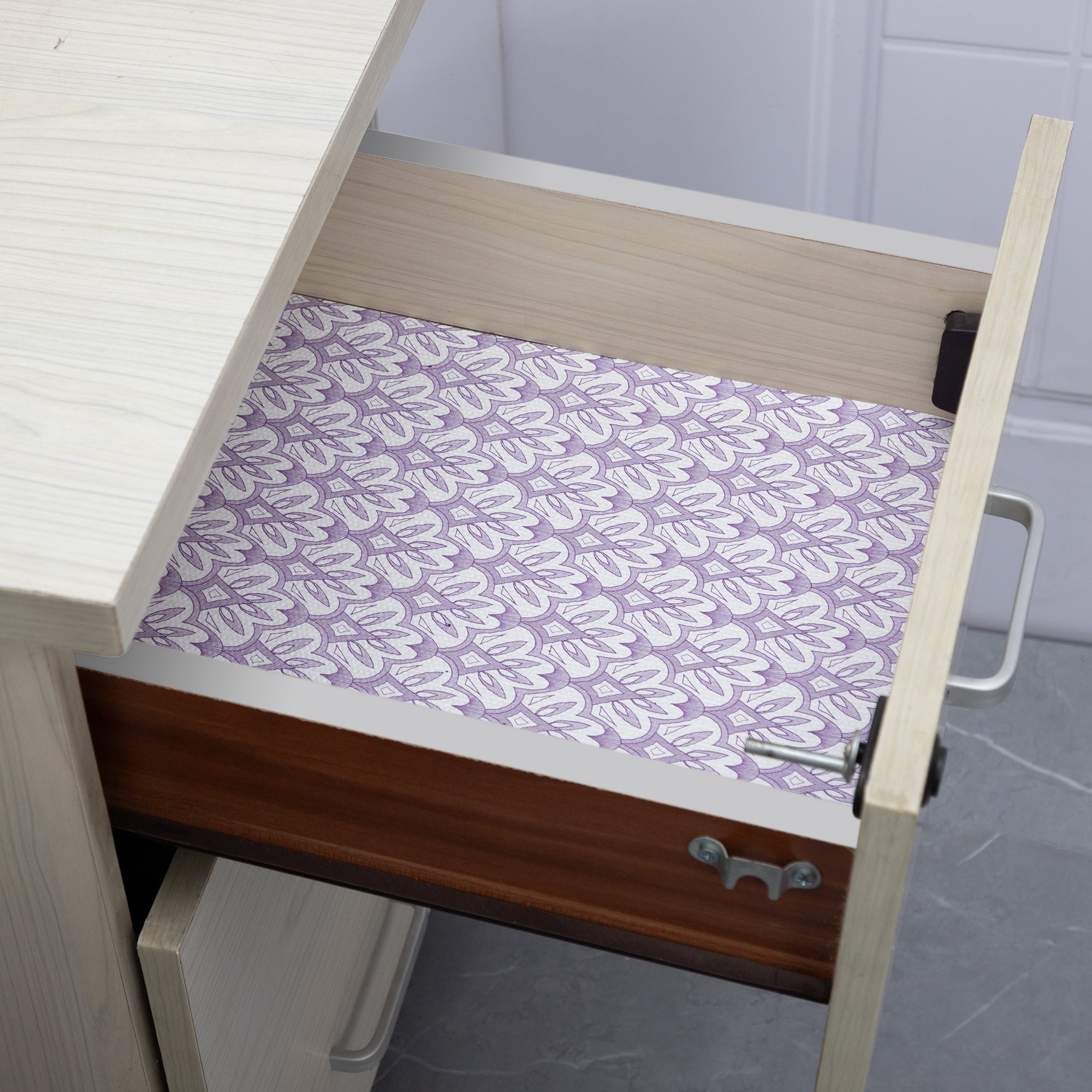 RAY STAR Grip Shelf Liner Non Adhesive, Easy Clean Kitchen Drawer, Cabinet, Cupboard Dresser Protector Cover（Purple flower pattern)