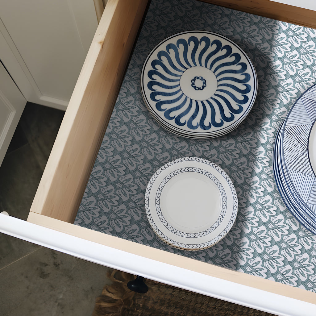 RAY STAR Grip Shelf Liner Non Adhesive, Easy Clean Kitchen Drawer, Cabinet, Cupboard Dresser Protector Cover（Blue pattern)