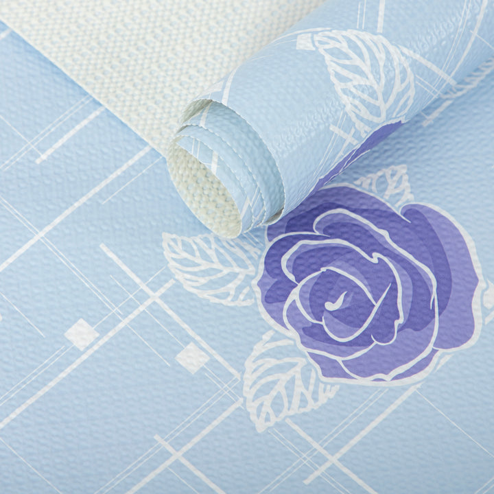 RAY STAR Shelf Liner for Kitchen Cabinets, Drawer Liner for Dresser Non-Slip Bathroom, Non-Adhesive Cabinet Liner Washable (Blue Rose)