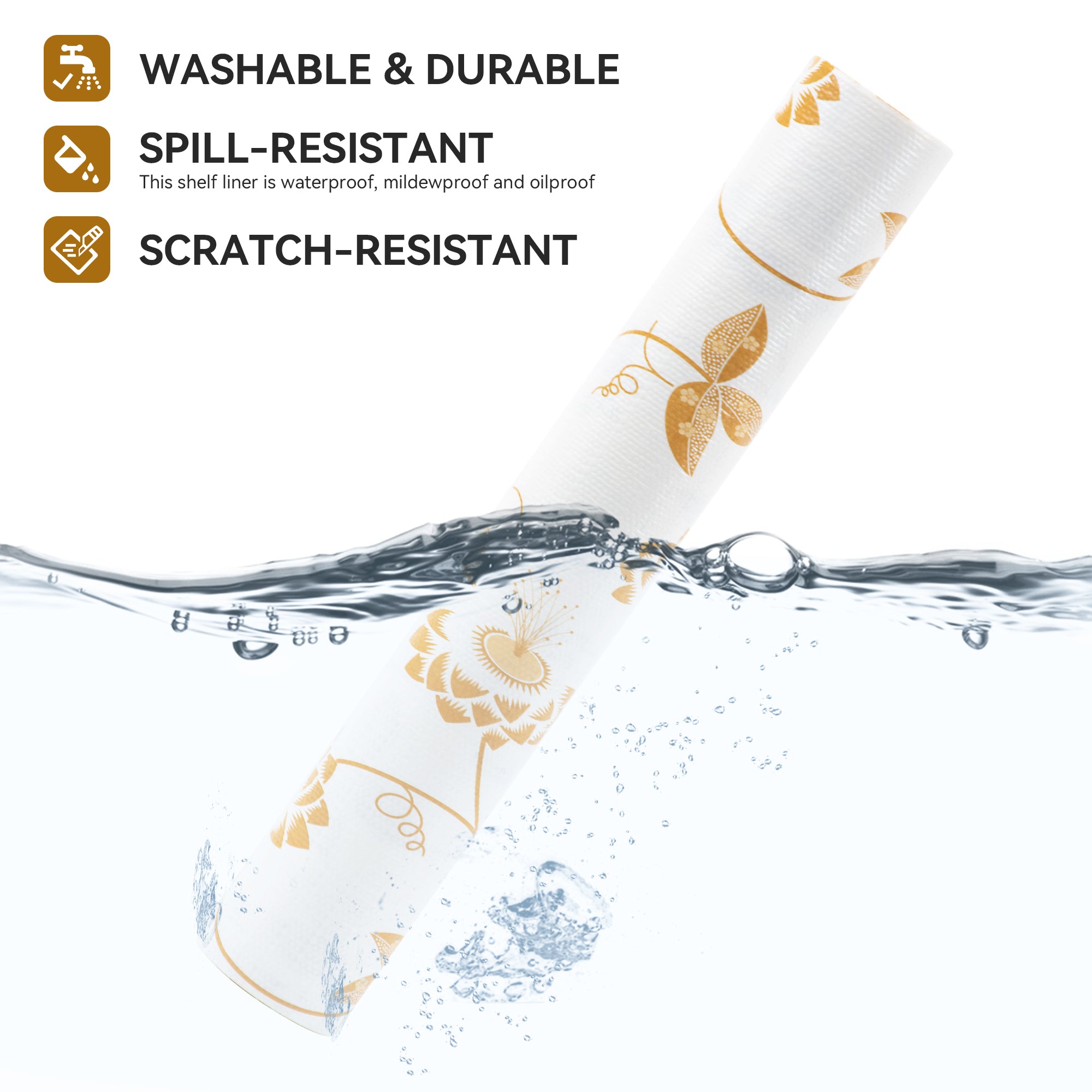 RAY STAR Grip Shelf Liner Non Adhesive, Easy Clean Kitchen Drawer, Cabinet, Cupboard Dresser Protector Cover（Yellow flower branch)