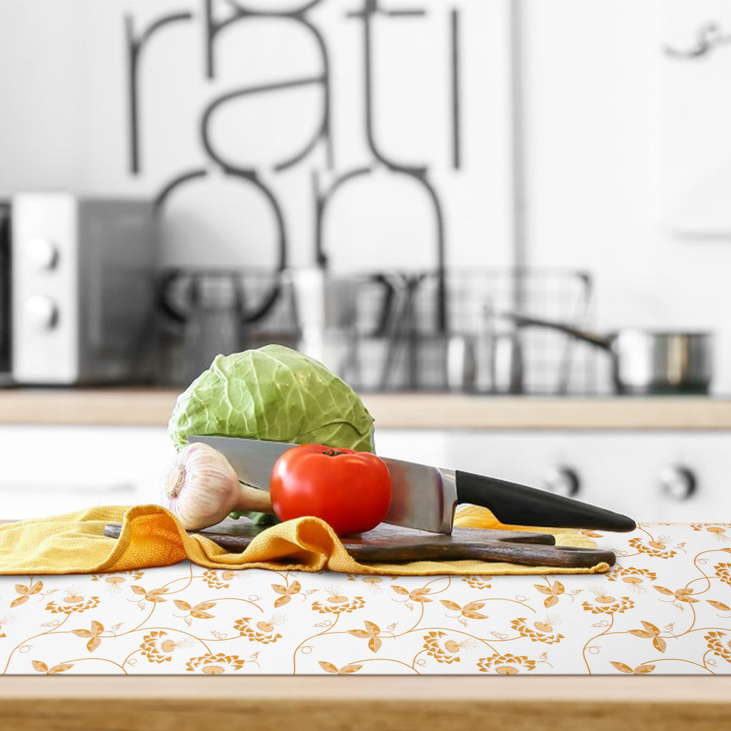 RAY STAR Grip Shelf Liner Non Adhesive, Easy Clean Kitchen Drawer, Cabinet, Cupboard Dresser Protector Cover（Yellow flower branch)