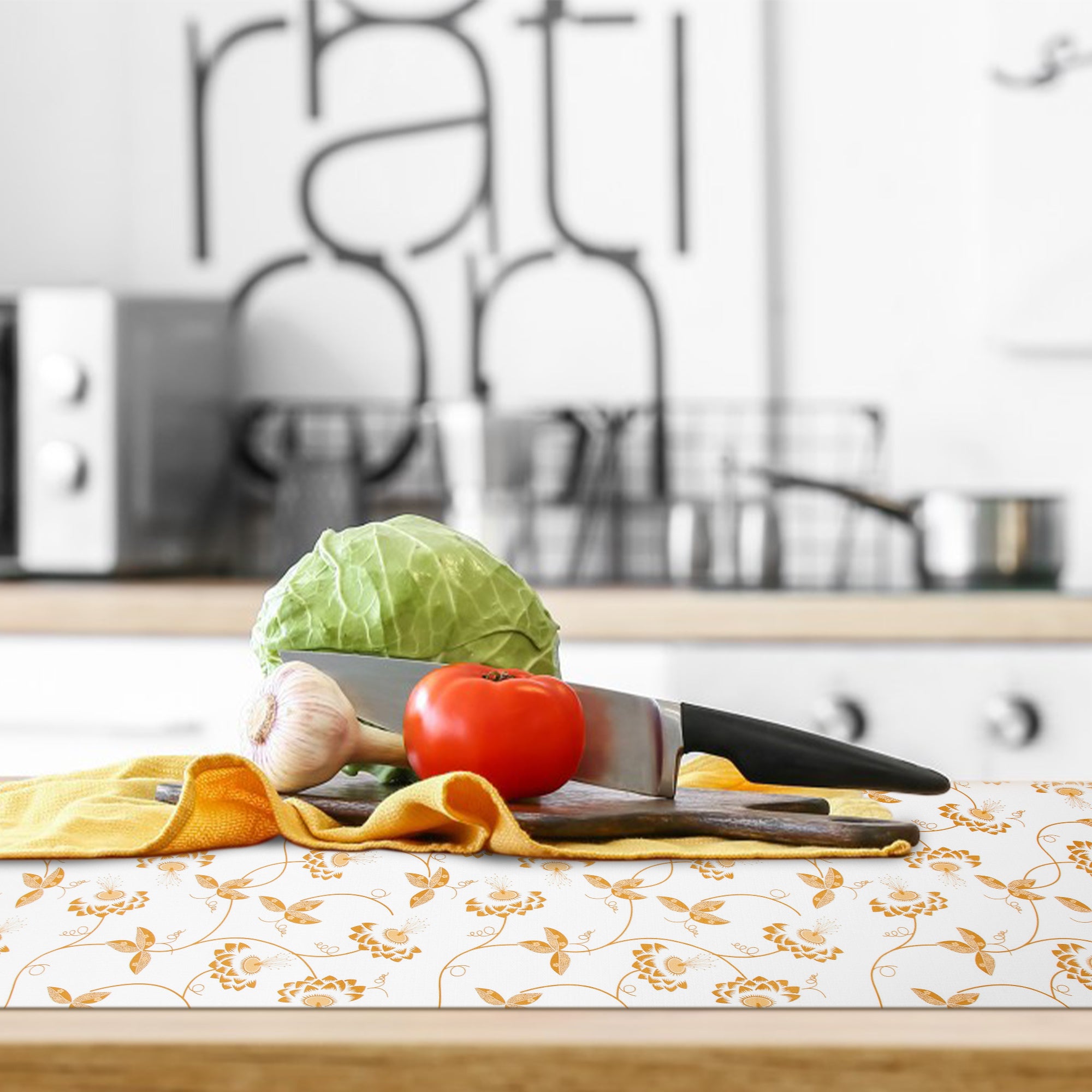 RAY STAR Grip Shelf Liner Non Adhesive, Easy Clean Kitchen Drawer, Cabinet, Cupboard Dresser Protector Cover（Yellow flower branch)