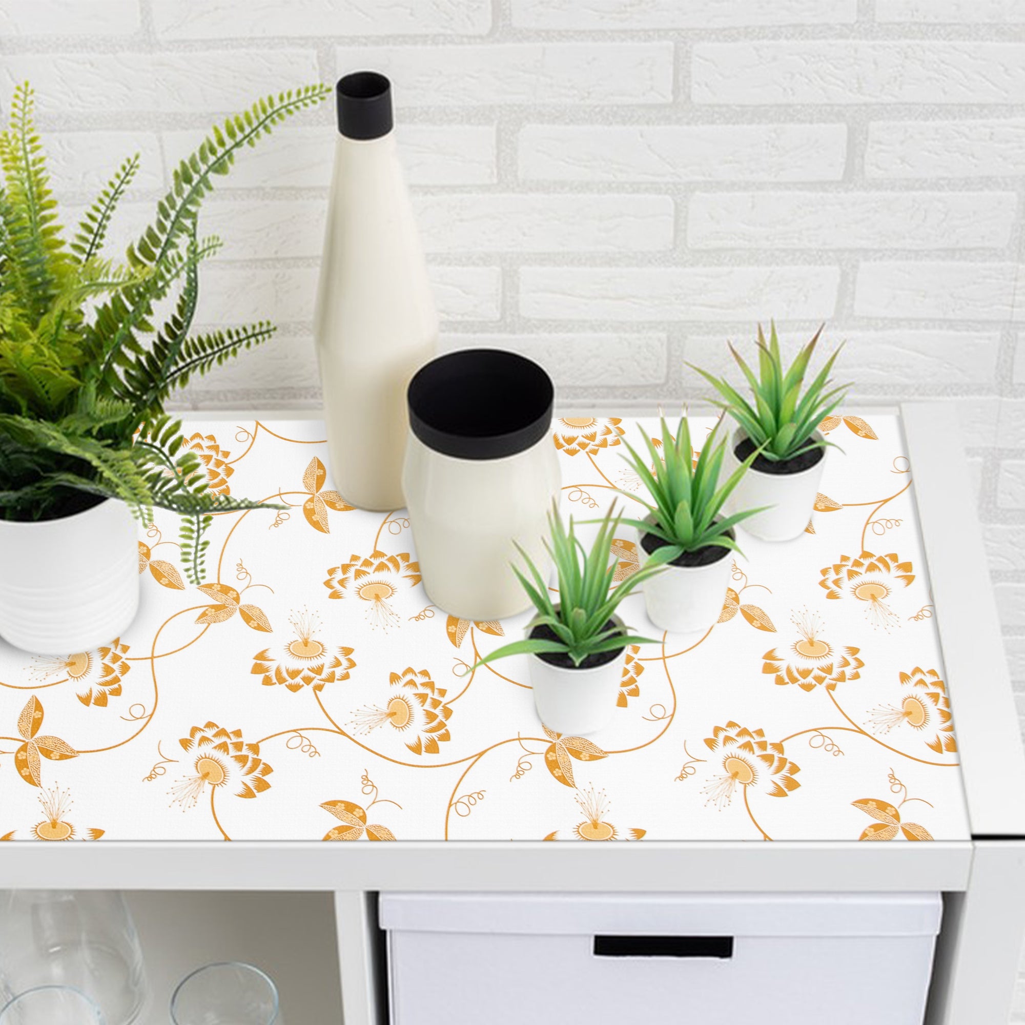 RAY STAR Grip Shelf Liner Non Adhesive, Easy Clean Kitchen Drawer, Cabinet, Cupboard Dresser Protector Cover（Yellow flower branch)