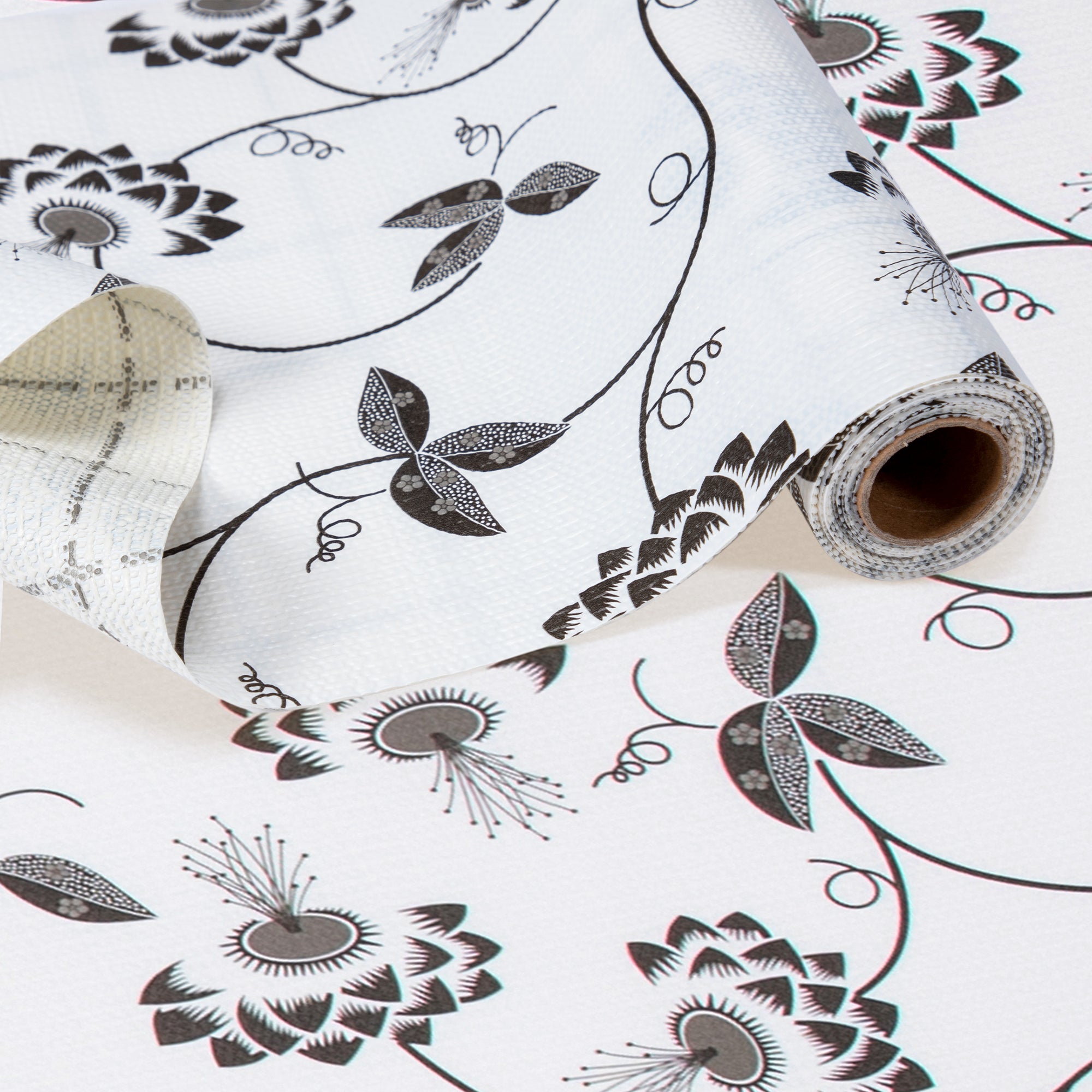 RAY STAR Grip Shelf Liner Non Adhesive, Easy Clean Kitchen Drawer, Cabinet, Cupboard Dresser Protector Cover（Black flower branch)