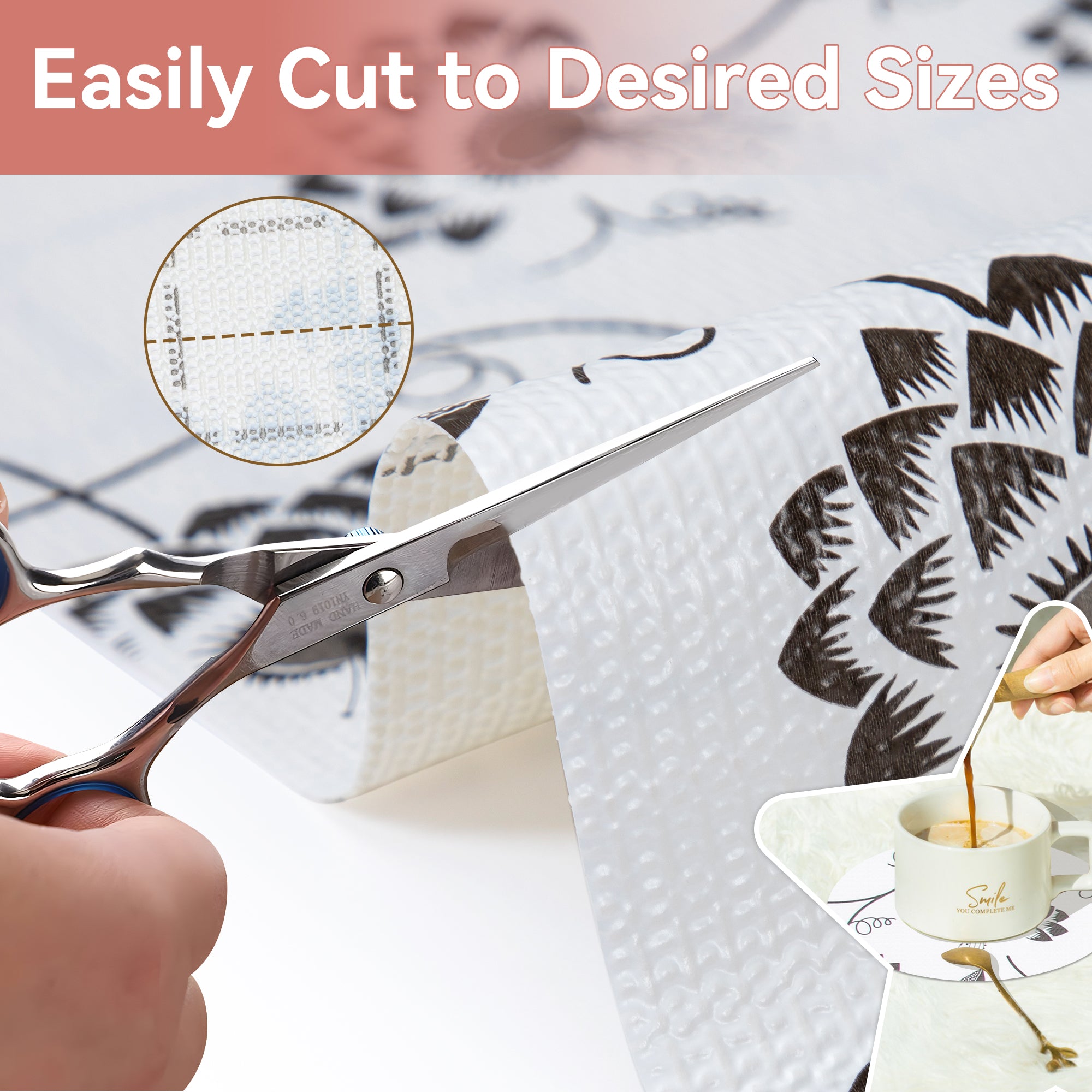 RAY STAR Grip Shelf Liner Non Adhesive, Easy Clean Kitchen Drawer, Cabinet, Cupboard Dresser Protector Cover（Black flower branch)