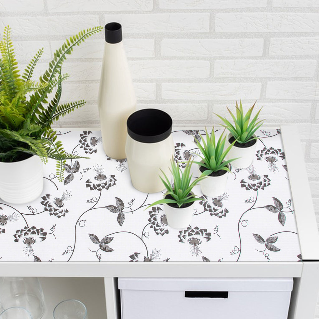 RAY STAR Grip Shelf Liner Non Adhesive, Easy Clean Kitchen Drawer, Cabinet, Cupboard Dresser Protector Cover（Black flower branch)