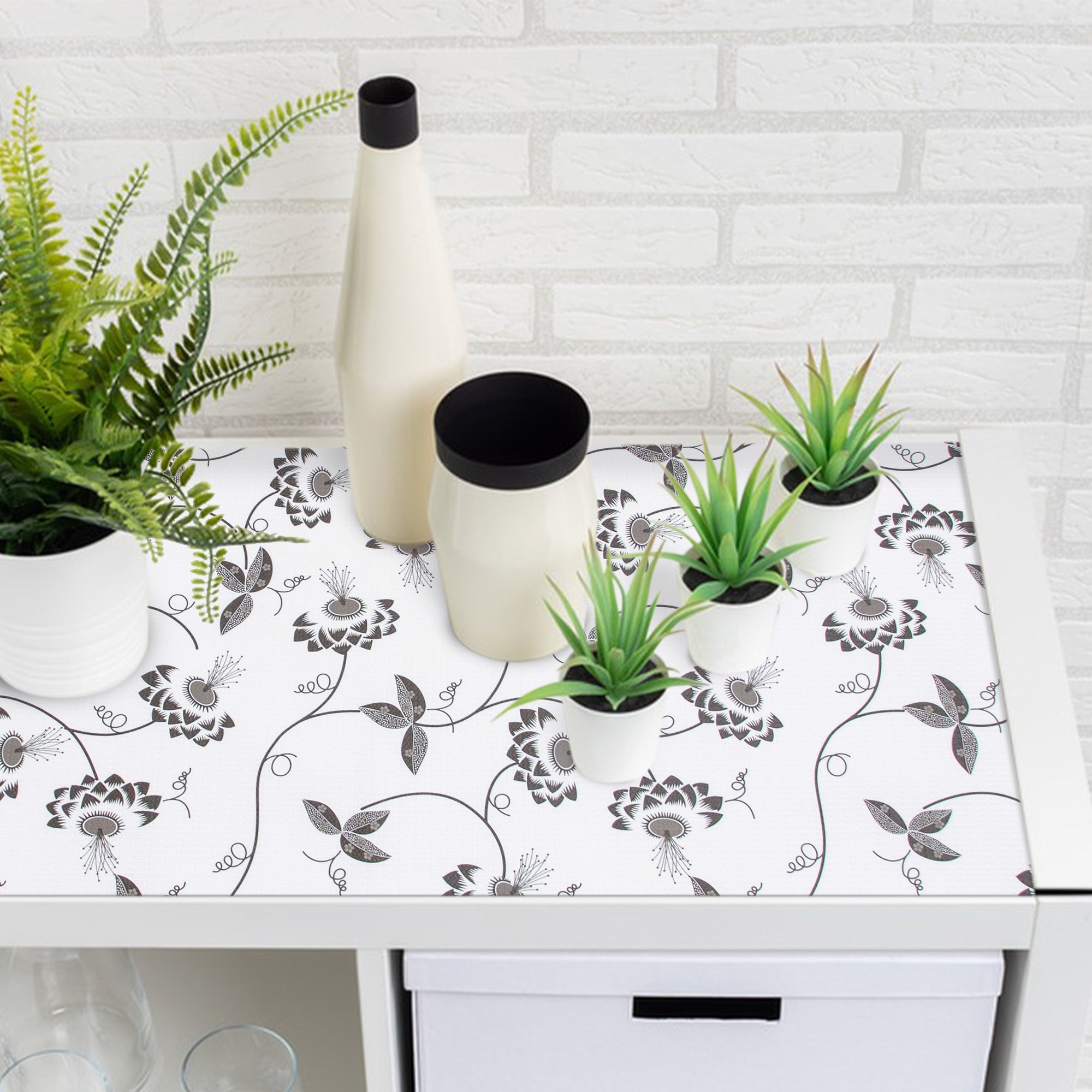 RAY STAR Grip Shelf Liner Non Adhesive, Easy Clean Kitchen Drawer, Cabinet, Cupboard Dresser Protector Cover（Black flower branch)