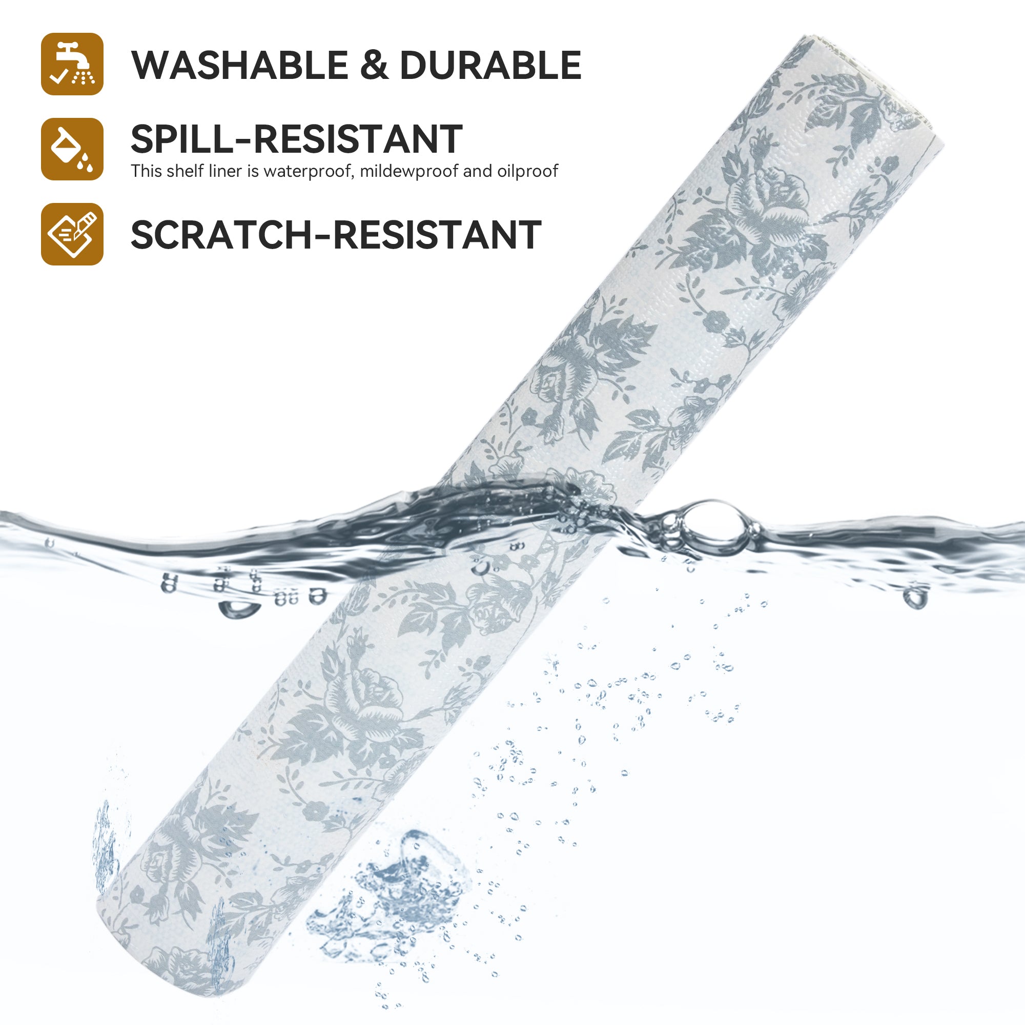 RAY STAR Grip Shelf Liner Non Adhesive, Easy Clean Kitchen Drawer, Cabinet, Cupboard Dresser Protector Cover（Grey flower)