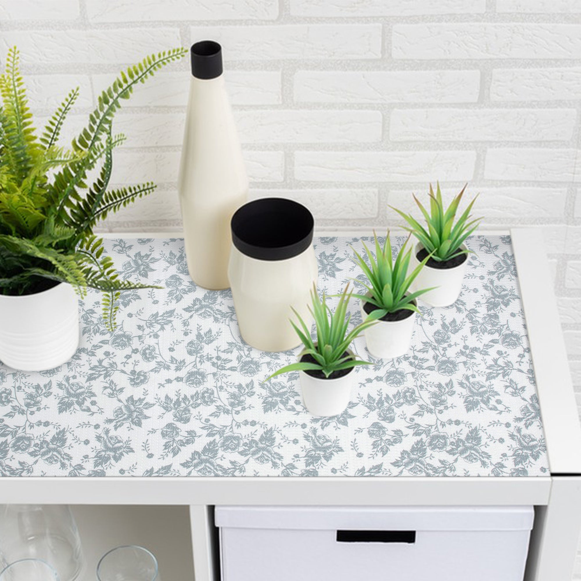 RAY STAR Grip Shelf Liner Non Adhesive, Easy Clean Kitchen Drawer, Cabinet, Cupboard Dresser Protector Cover（Grey flower)