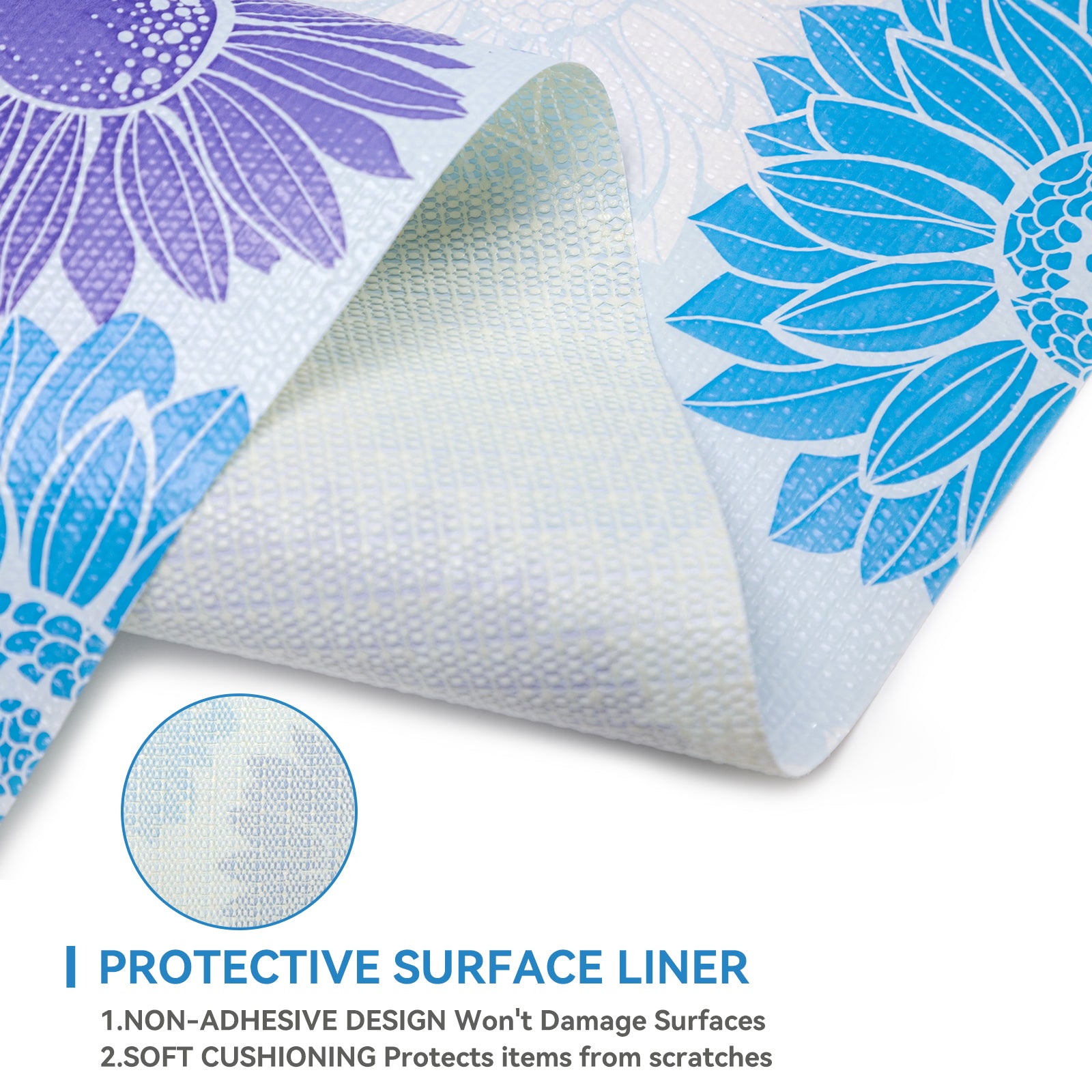 RAY STAR Grip Shelf Liner Non Adhesive, Easy Clean Kitchen Drawer, Cabinet, Cupboard Dresser Protector Cover（Blue beautiful flowers)