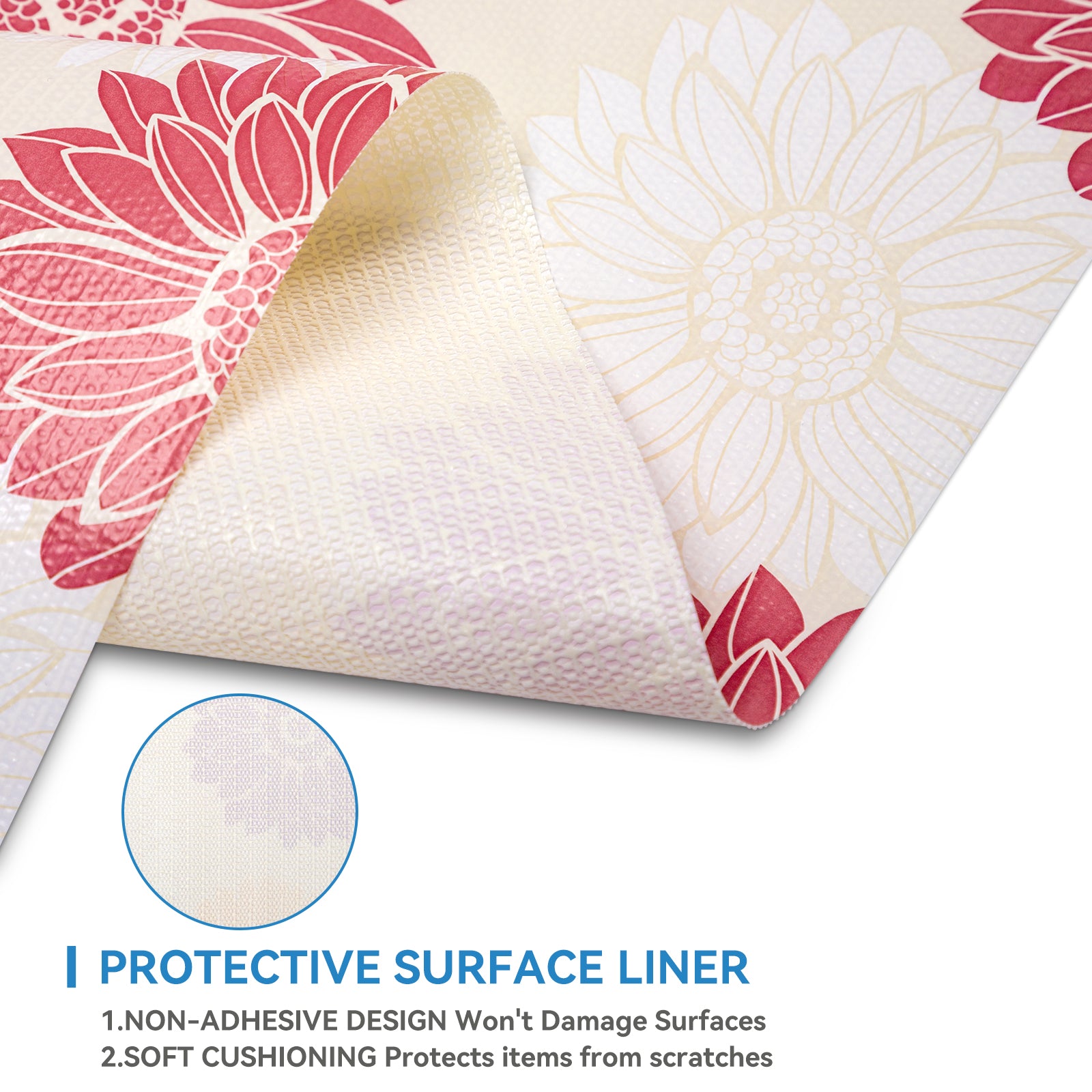 RAY STAR Grip Shelf Liner Non Adhesive, Easy Clean Kitchen Drawer, Cabinet, Cupboard Dresser Protector Cover（Pink beautiful flowers)