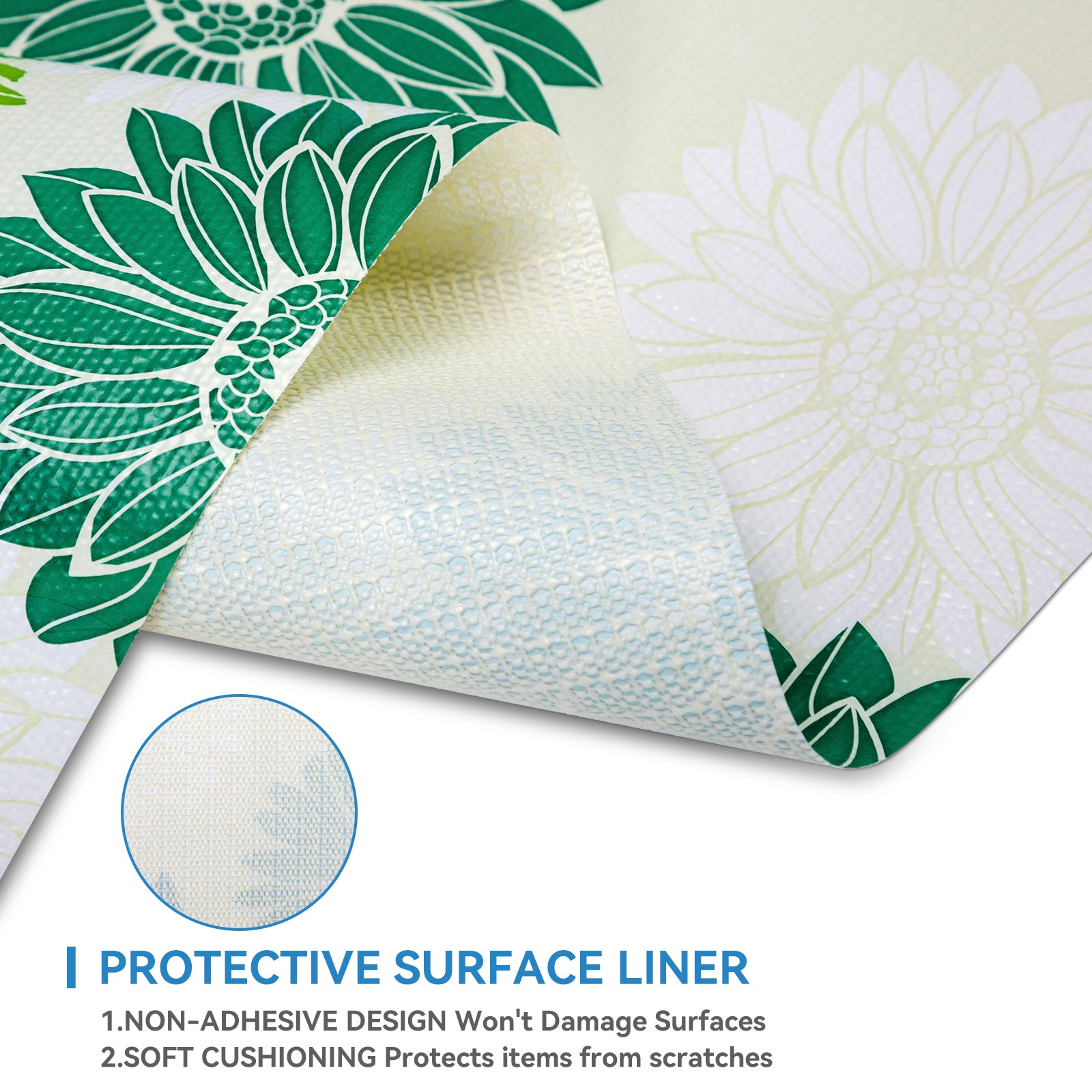 RAY STAR Grip Shelf Liner Non Adhesive, Easy Clean Kitchen Drawer, Cabinet, Cupboard Dresser Protector Cover（Green beautiful flowers)