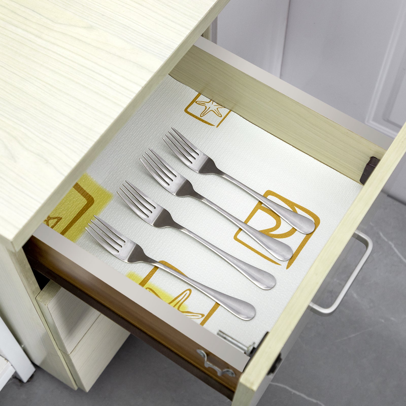RAY STAR Grip Shelf Liner Non Adhesive, Easy Clean Kitchen Drawer, Cabinet, Cupboard Dresser Protector Cover（Yellow Ocean Elements)