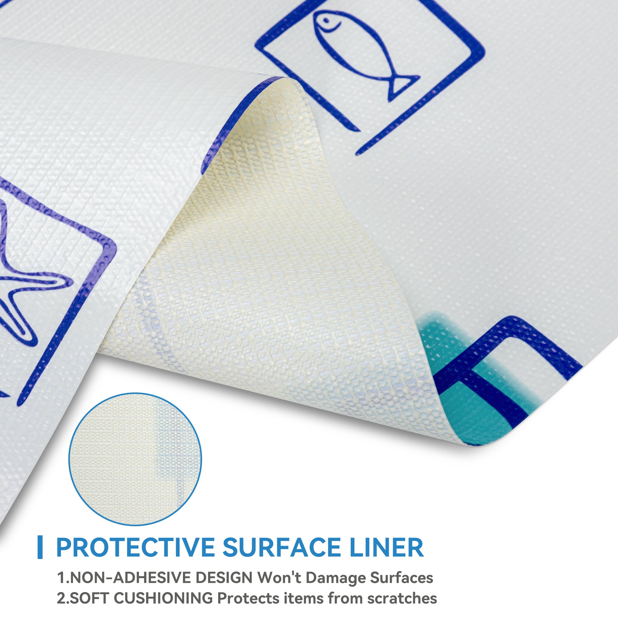 RAY STAR Grip Shelf Liner Non Adhesive, Easy Clean Kitchen Drawer, Cabinet, Cupboard Dresser Protector Cover（Blue Ocean Elements))