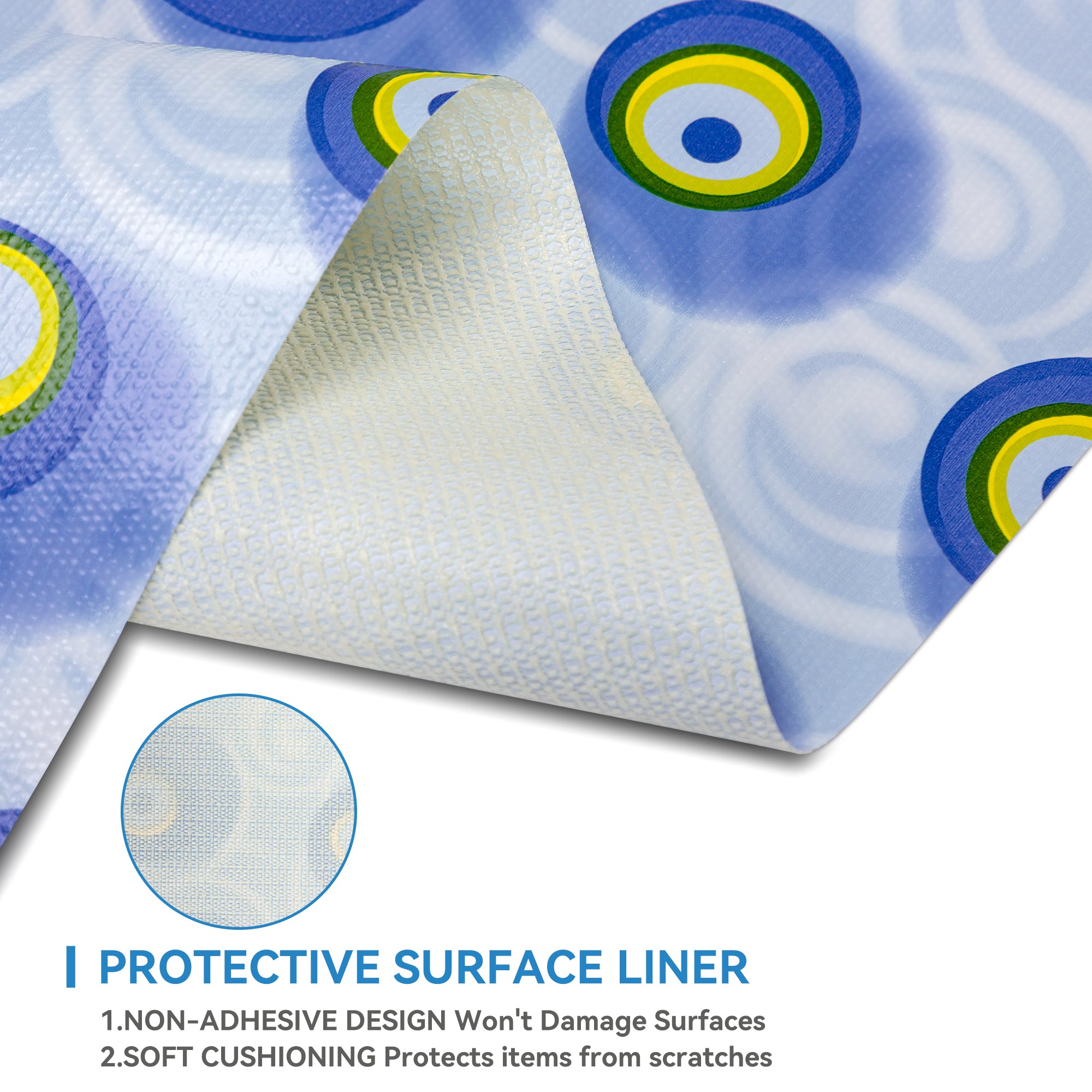 RAY STAR Grip Shelf Liner Non Adhesive, Easy Clean Kitchen Drawer, Cabinet, Cupboard Dresser Protector Cover（Blue circle)