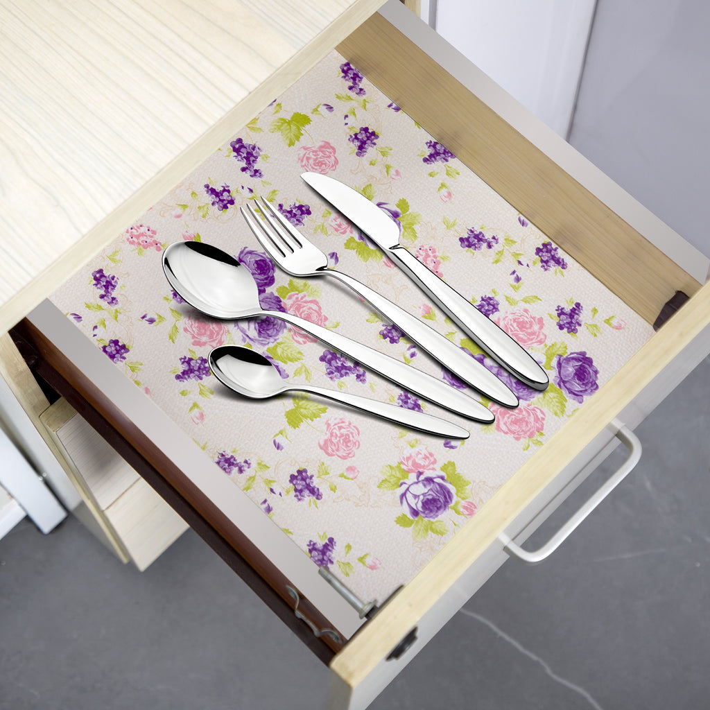 RAY STAR PVC Purple Rose Design Grip Shelf Liner Non Adhesive, Strong Grip Bottom, Easy Clean Kitchen Drawer, Cabinet, Cupboard Dresser Protector Cover, Non Slip Mat