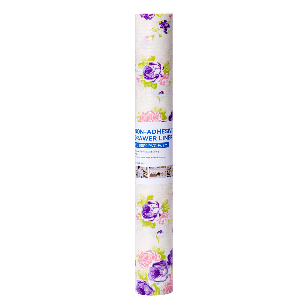RAY STAR PVC Purple Rose Design Grip Shelf Liner Non Adhesive, Strong Grip Bottom, Easy Clean Kitchen Drawer, Cabinet, Cupboard Dresser Protector Cover, Non Slip Mat