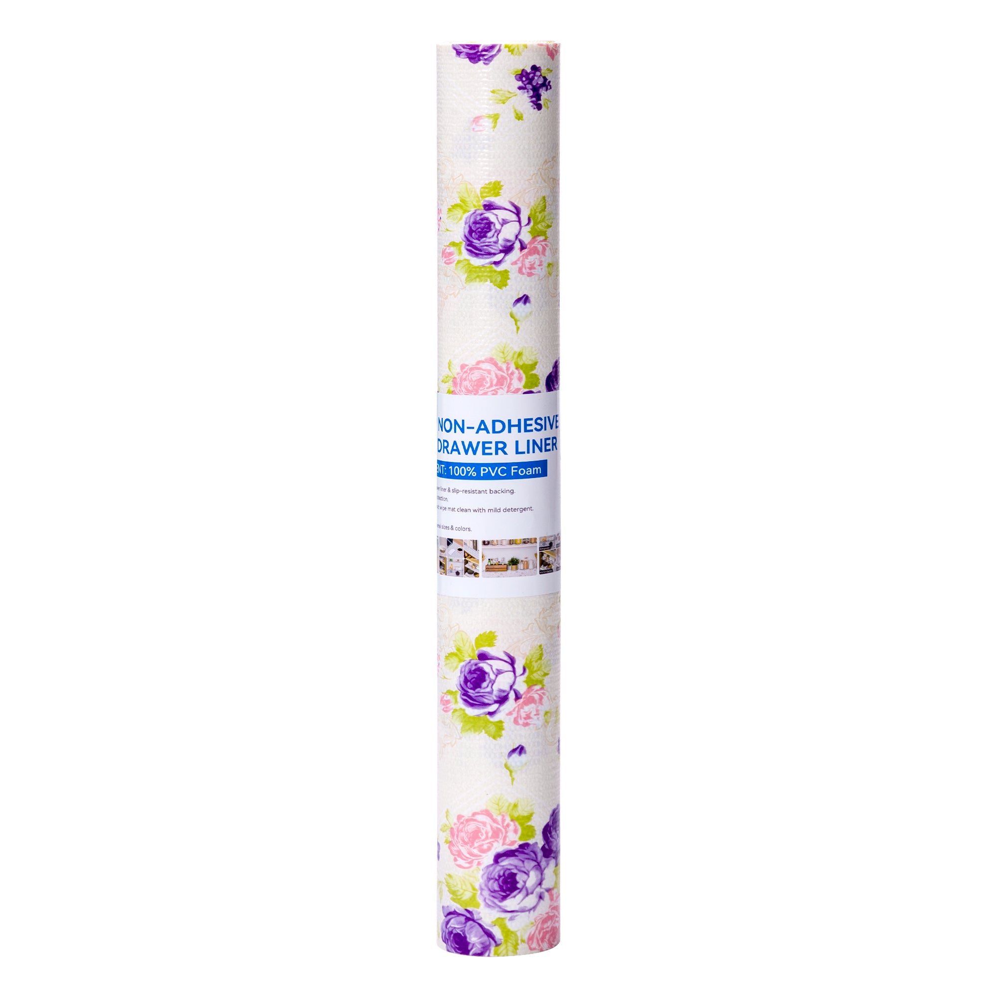 RAY STAR PVC Purple Rose Design Grip Shelf Liner Non Adhesive, Strong Grip Bottom, Easy Clean Kitchen Drawer, Cabinet, Cupboard Dresser Protector Cover, Non Slip Mat