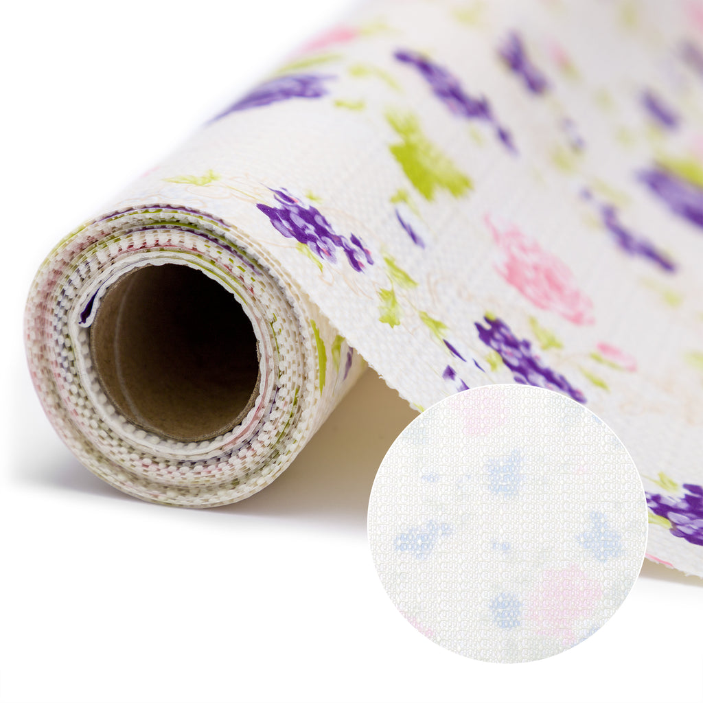 RAY STAR PVC Purple Rose Design Grip Shelf Liner Non Adhesive, Strong Grip Bottom, Easy Clean Kitchen Drawer, Cabinet, Cupboard Dresser Protector Cover, Non Slip Mat