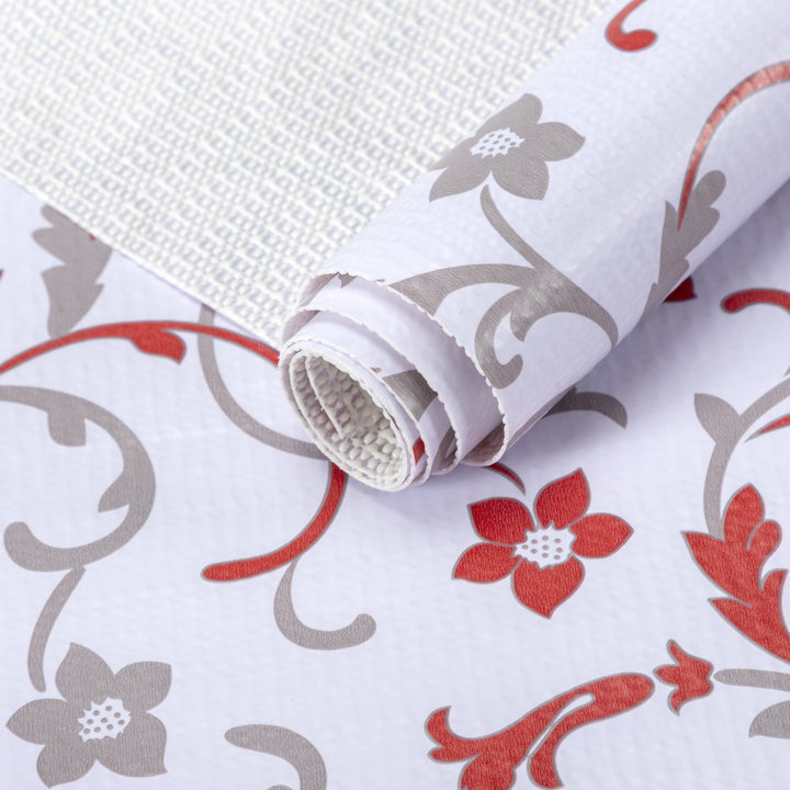 RAY STAR Grip Shelf Liner Non Adhesive, Easy Clean Kitchen Drawer, Cabinet, Cupboard Dresser Protector Cover（Red flower branches)