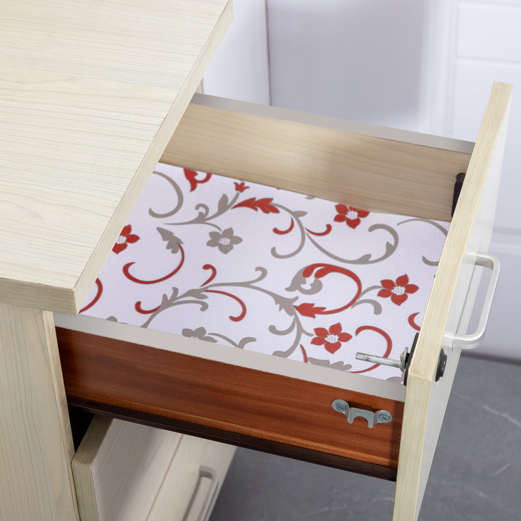 RAY STAR Grip Shelf Liner Non Adhesive, Easy Clean Kitchen Drawer, Cabinet, Cupboard Dresser Protector Cover（Red flower branches)