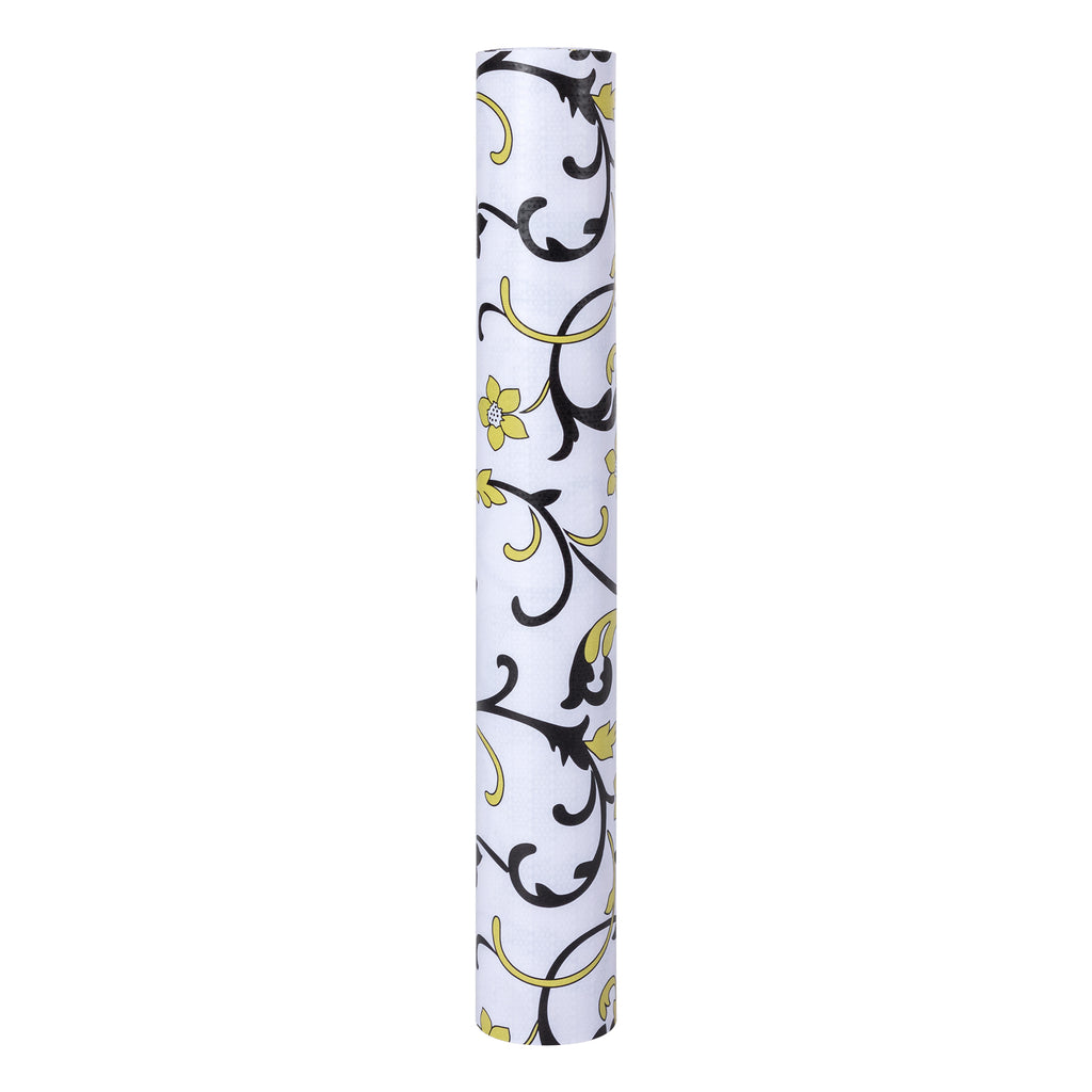 RAY STAR Grip Shelf Liner Non Adhesive, Easy Clean Kitchen Drawer, Cabinet, Cupboard Dresser Protector Cover（Black and yellow flower branches)