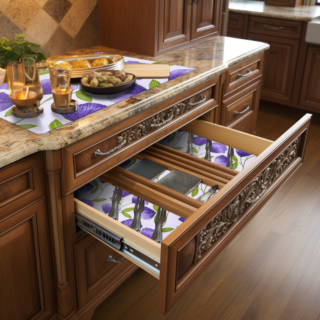 RAY STAR Four Leaf Clover Design Grip Shelf Liner Non Adhesive, Strong Grip Bottom, Easy Clean Kitchen Drawer, Cabinet, Cupboard Dresser Protector Cover（Purple Ginkgo Leaves)