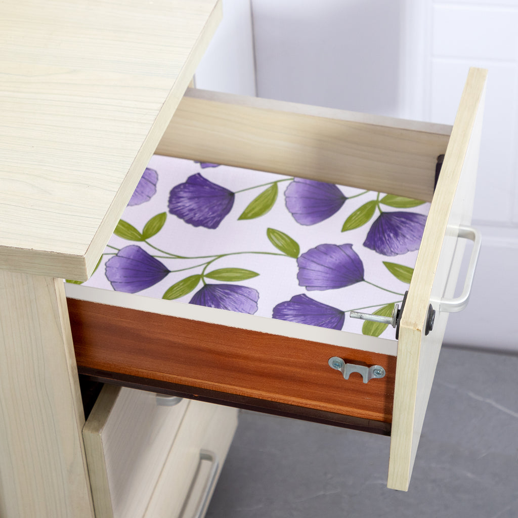 RAY STAR Four Leaf Clover Design Grip Shelf Liner Non Adhesive, Strong Grip Bottom, Easy Clean Kitchen Drawer, Cabinet, Cupboard Dresser Protector Cover（Purple Ginkgo Leaves)