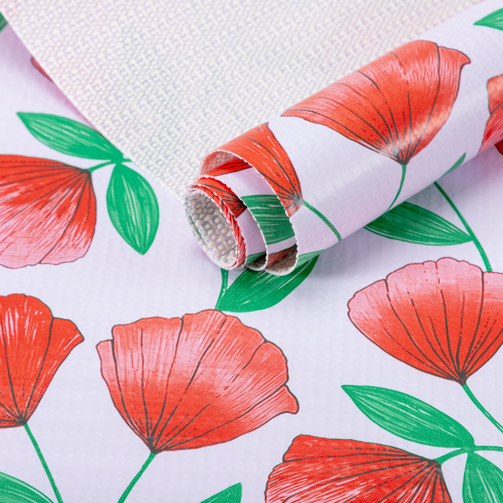 RAY STAR Four Leaf Clover Design Grip Shelf Liner Non Adhesive, Strong Grip Bottom, Easy Clean Kitchen Drawer, Cabinet, Cupboard Dresser Protector Cover（Red Ginkgo Leaves)