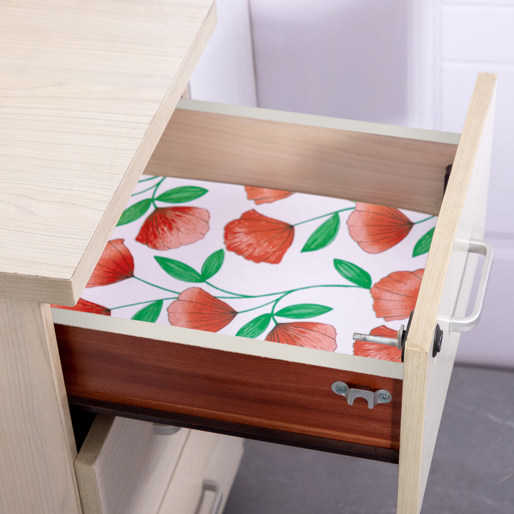 RAY STAR Four Leaf Clover Design Grip Shelf Liner Non Adhesive, Strong Grip Bottom, Easy Clean Kitchen Drawer, Cabinet, Cupboard Dresser Protector Cover（Red Ginkgo Leaves)
