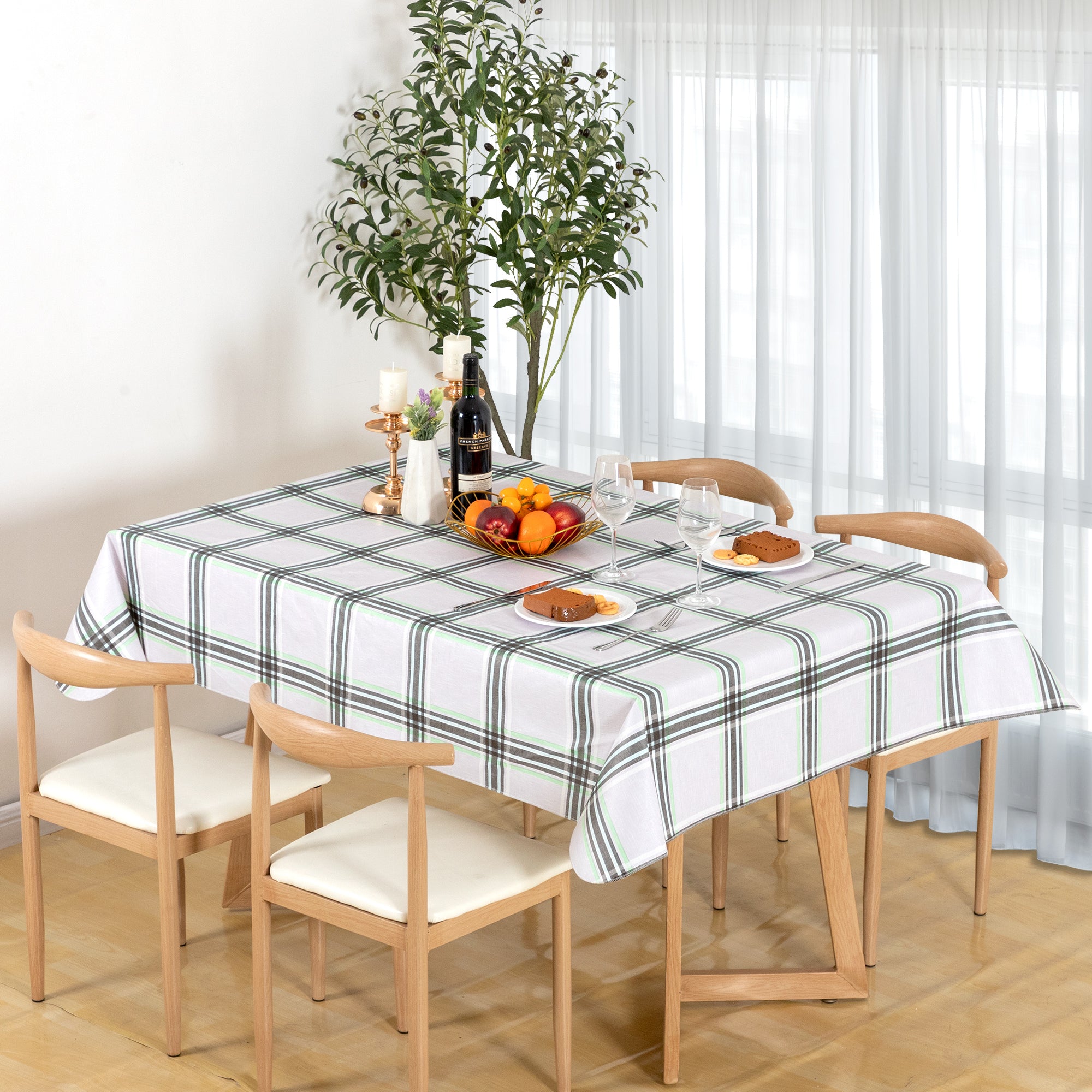 Classic Multi-color Green grid Tablecloth Vinyl Surface with Flannel Backing Oilcloth Waterproof holiday