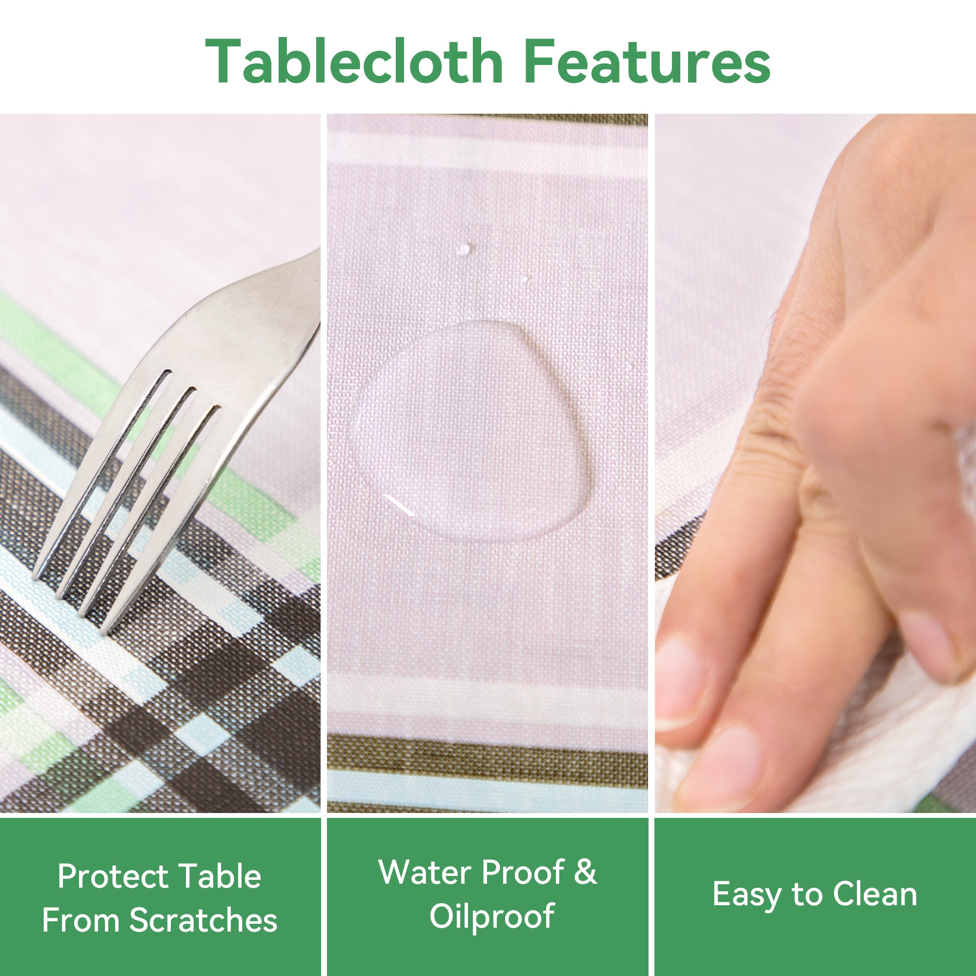 Classic Multi-color Green grid Tablecloth Vinyl Surface with Flannel Backing Oilcloth Waterproof holiday