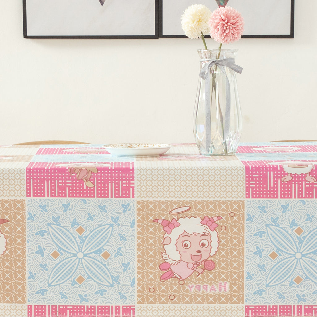 Classic Happy lamb Tablecloth Vinyl Surface with Flannel Backing Oilcloth Waterproof holiday