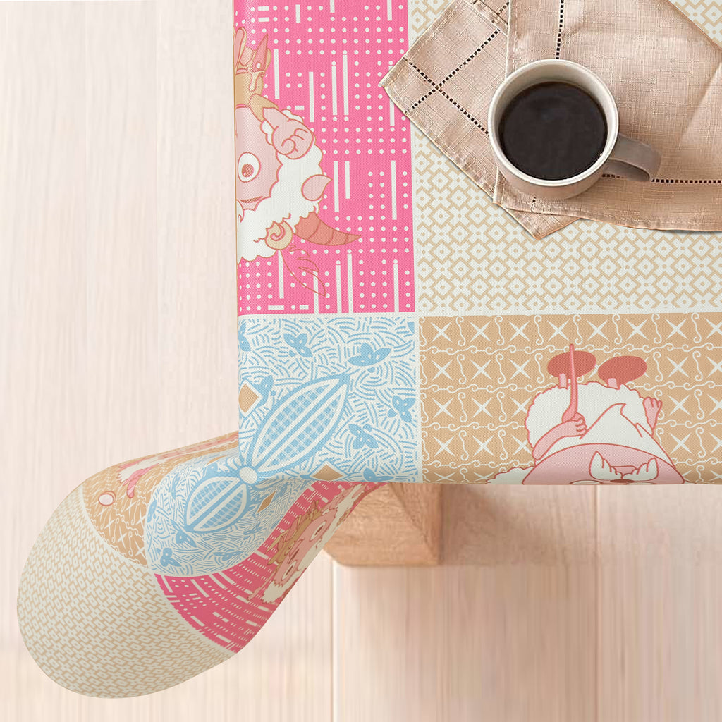 Classic Happy lamb Tablecloth Vinyl Surface with Flannel Backing Oilcloth Waterproof holiday