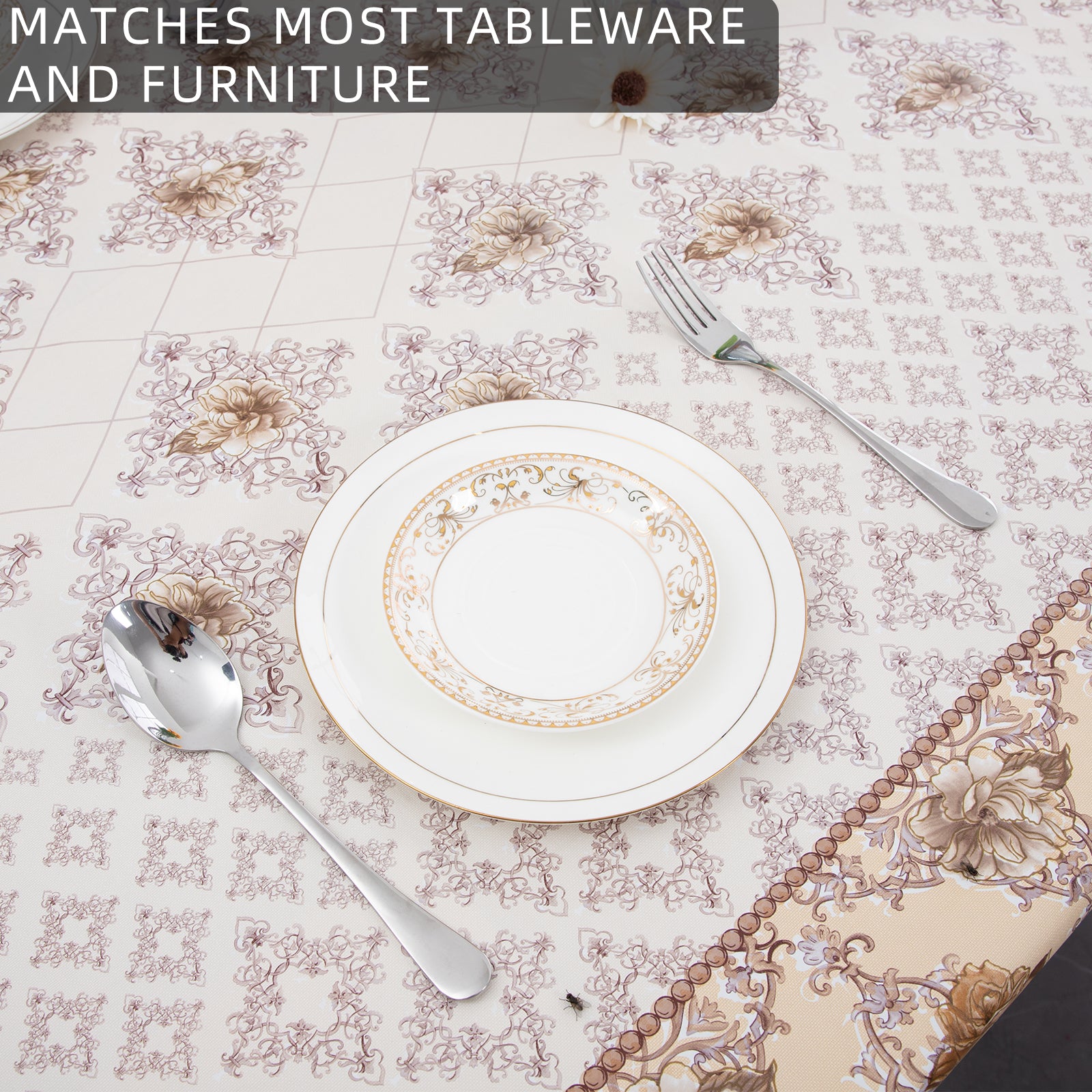 Christmas Retro dark pattern Tablecloth Table Cover Vinyl Surface with Flannel Backing Oilcloth Waterproof holiday