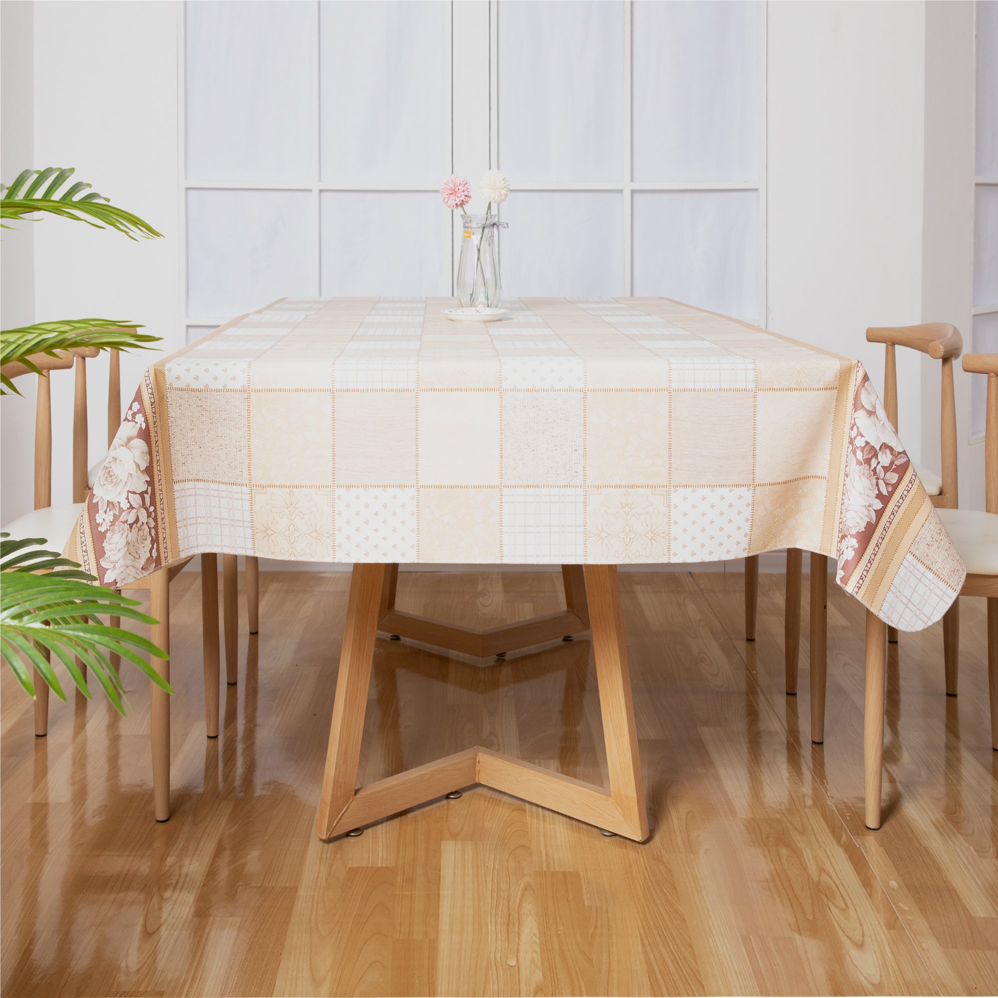Christmas Retro dark Gold pattern Tablecloth Table Cover Vinyl Surface with Flannel Backing Oilcloth Waterproof holiday