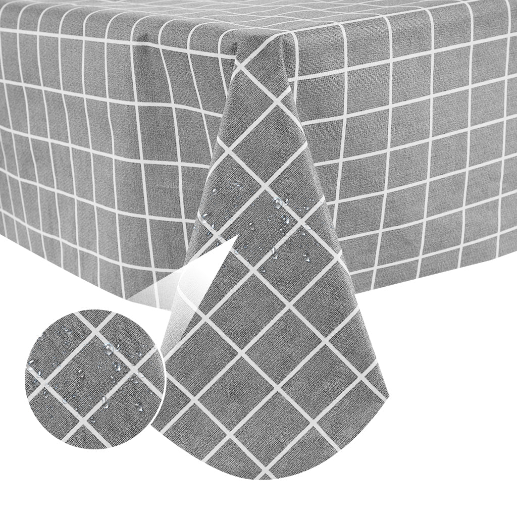 RAY STAR Grey background and white grid Tablecloth With Flannel Backing Round and Rectangle