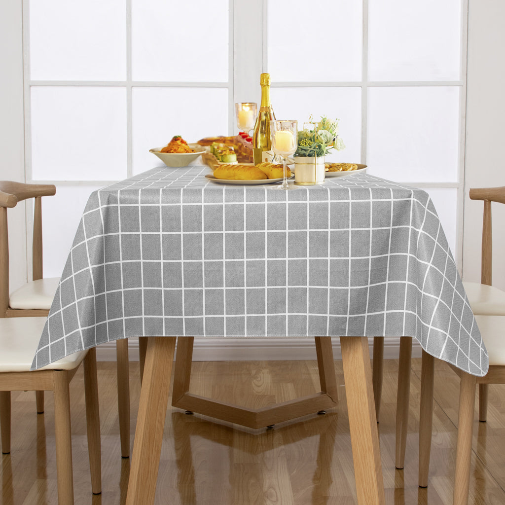 RAY STAR Grey background and white grid Tablecloth With Flannel Backing Round and Rectangle