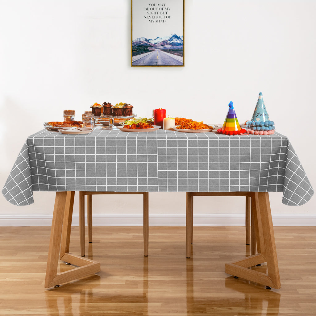RAY STAR Grey background and white grid Tablecloth With Flannel Backing Round and Rectangle